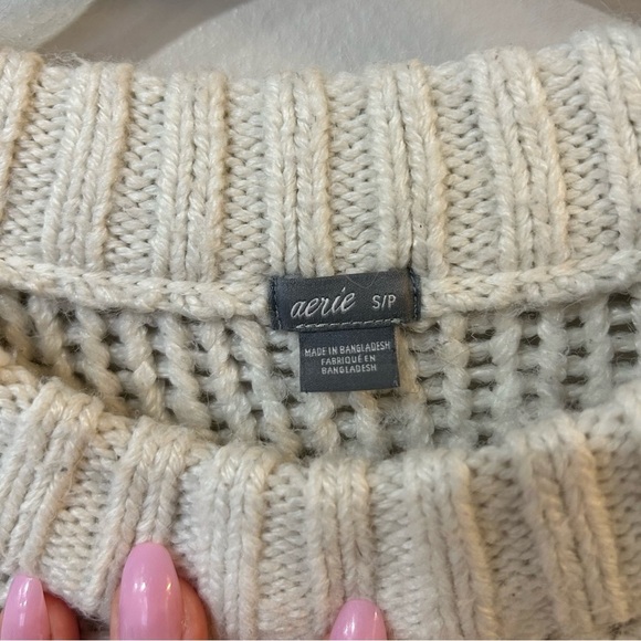 Aerie Cable Knit Crewneck Chunky Knit Sweater Ivory Cream Women’s Size Small - Picture 4 of 7